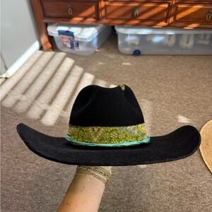 Black Cowboy Hat with Green Paisley Band